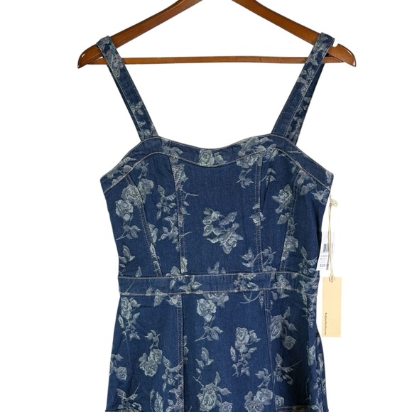 NWT Jewel Badgley Mischka Rose Print High Low Denim Dress Size 8 Dark Blue - Picture 5 of 15